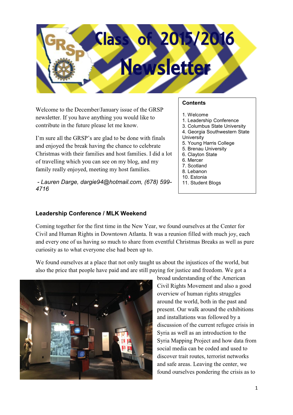 The December/January Issue of the GRSP Newsletter. If You Have Anything You Would Like to 1