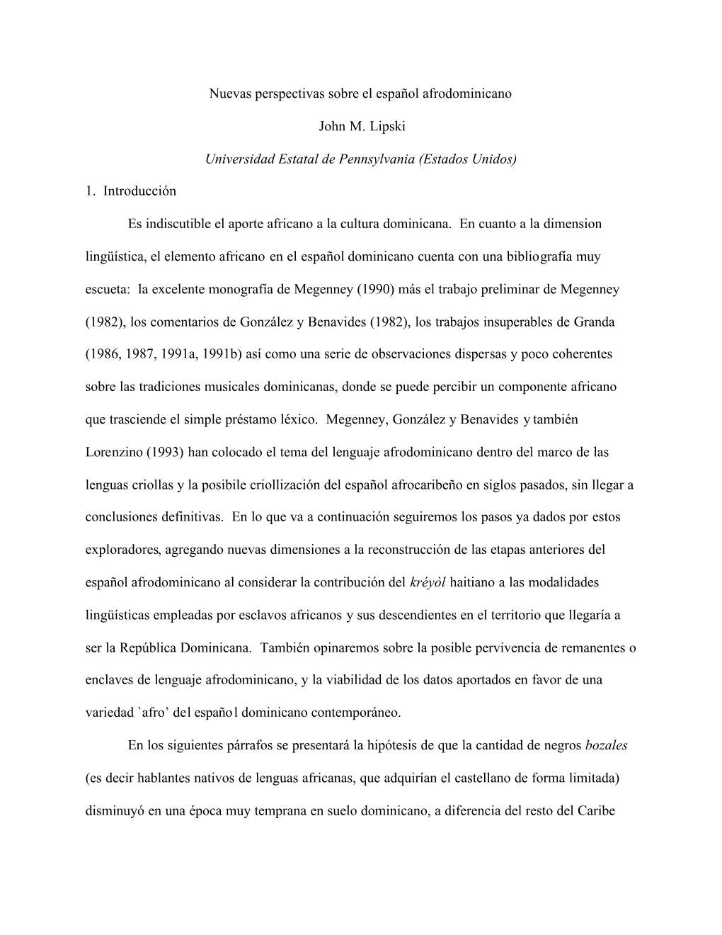 Nuevas Perspectivas Sobre El Español Afrodominicano