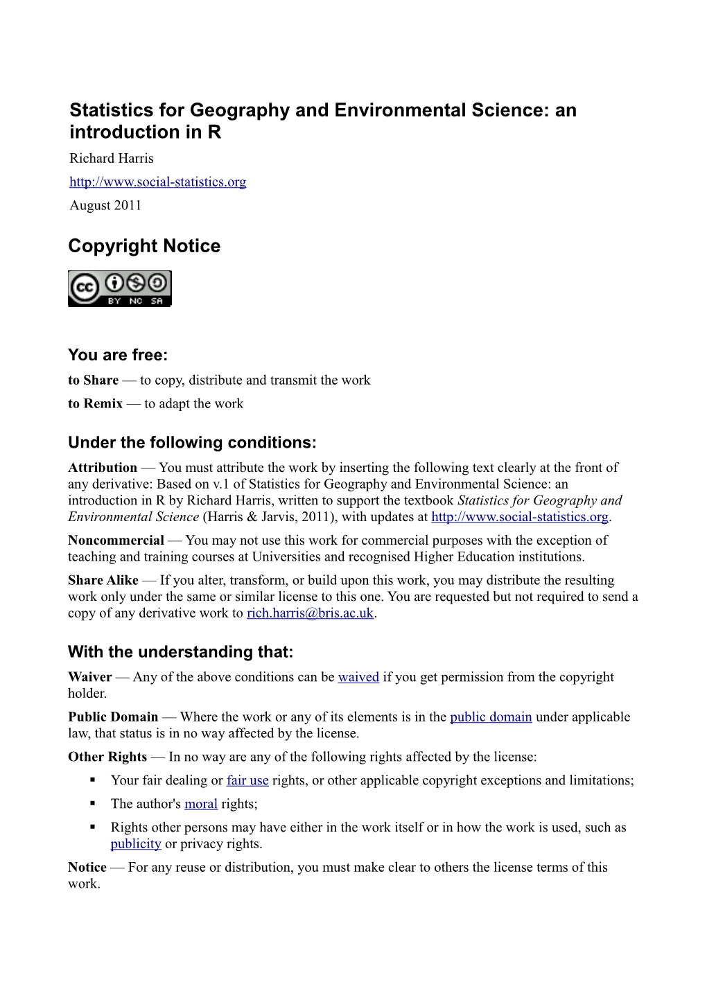 Statistics for Geography and Environmental Science: Inferential Statistics and Hypothesis