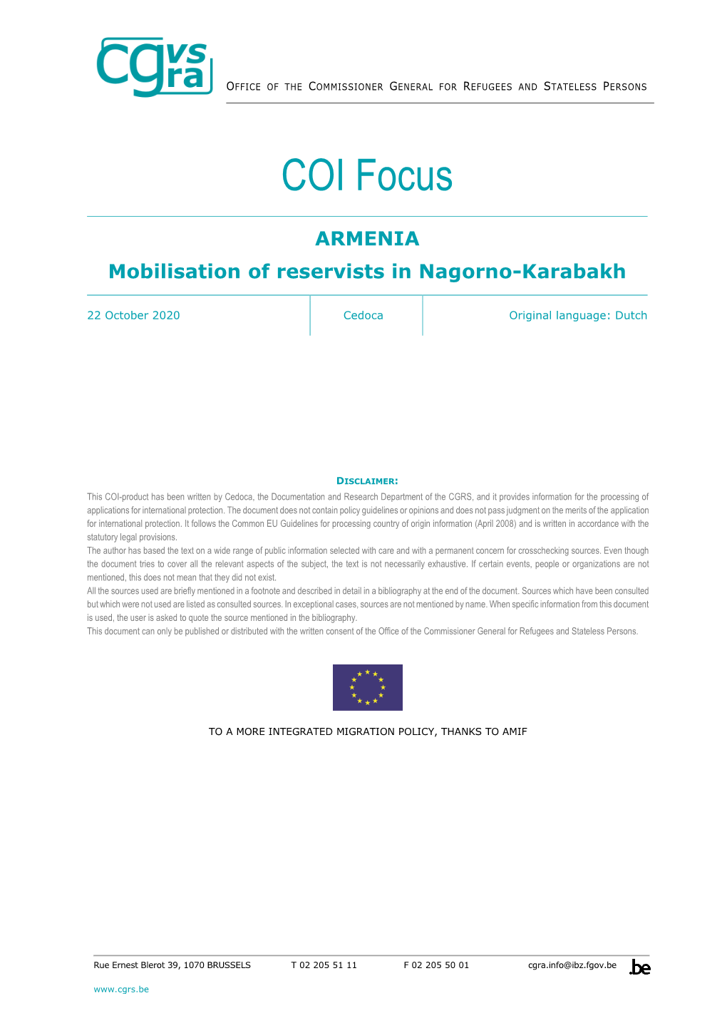 ARMENIA Mobilisation of Reservists in Nagorno-Karabakh