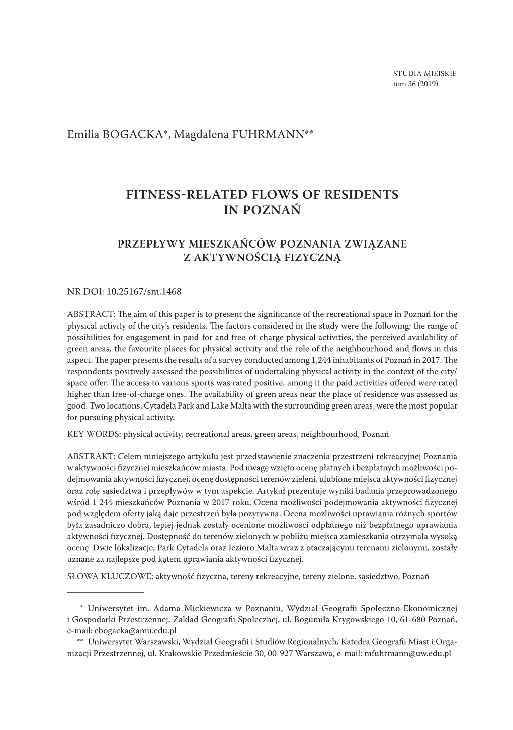 Fitness-Related Flows of Residents in Poznań