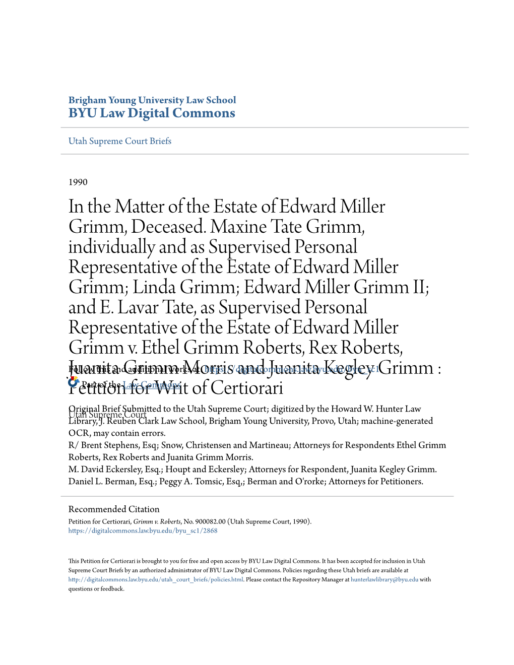 In the Matter of the Estate of Edward Miller Grimm, Deceased