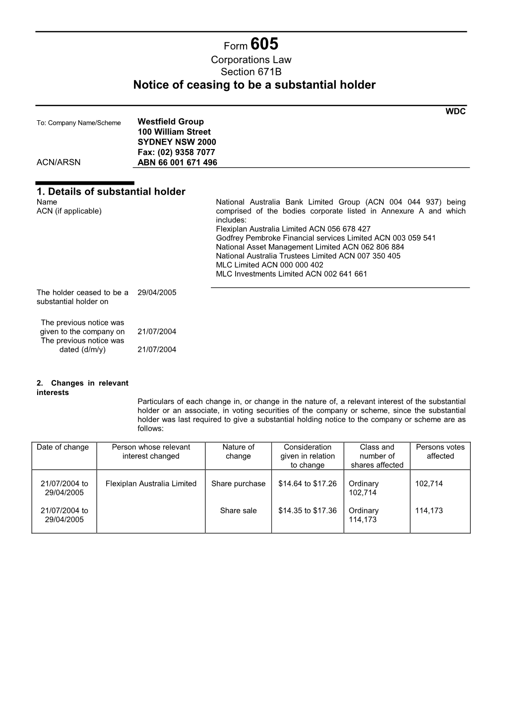 Notice of Ceasing to Be a Substantial Holder