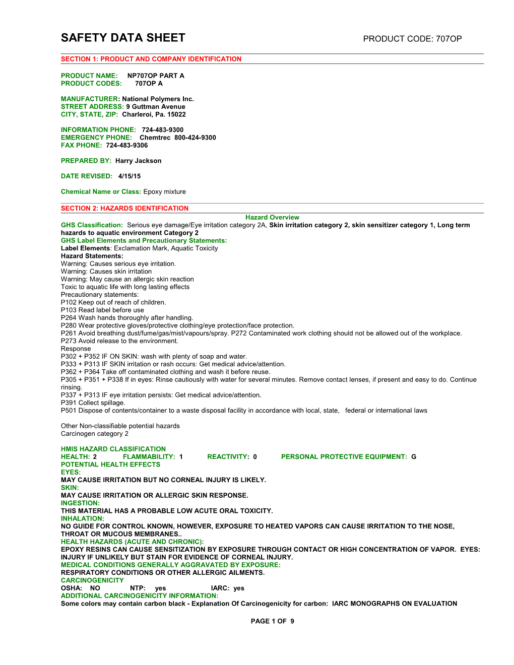 Material Safety Data Sheet Page 1 of X s3