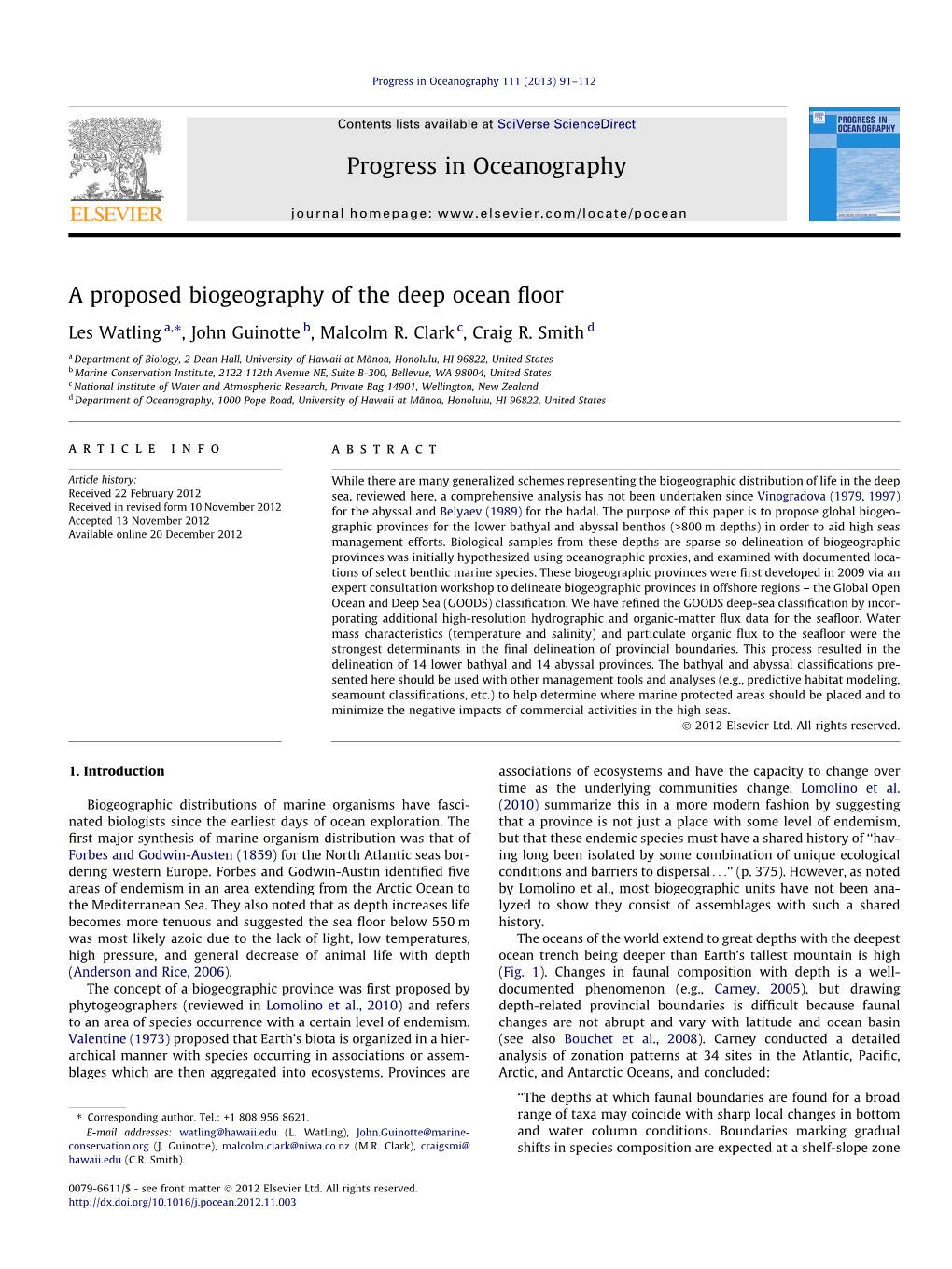 A Proposed Biogeography of the Deep Ocean Floor