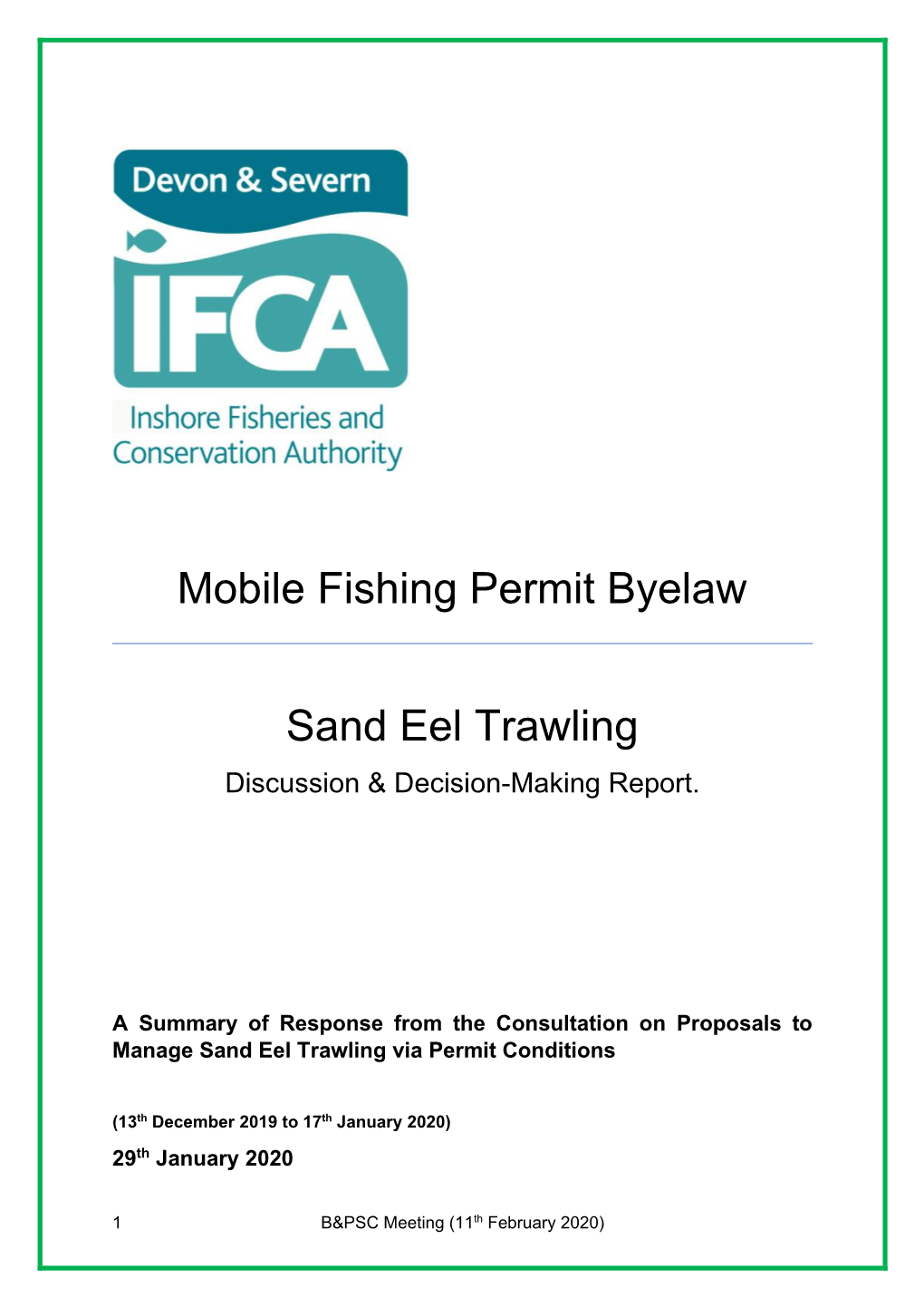 Mobile Fishing Permit Byelaw Sand Eel Trawling