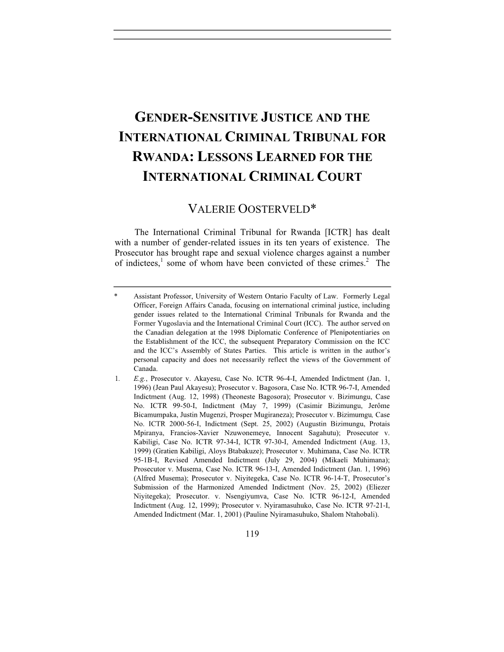 Gender-Sensitive Justice and the International Criminal Tribunal for Rwanda: Lessons Learned for the International Criminal Court