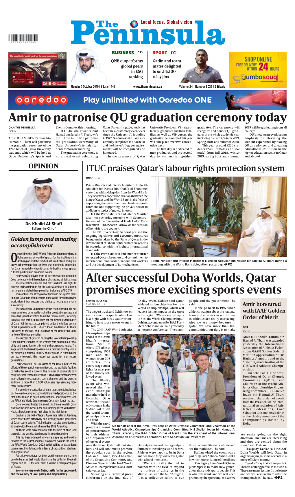 Amir to Patronise QU Graduation Ceremony Today QNA/THE PENINSULA Events Complex This Morning