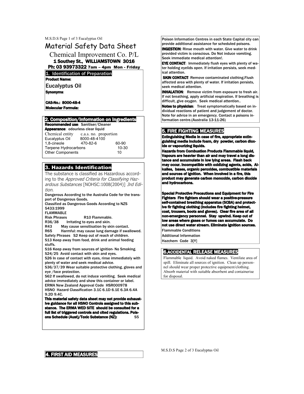 Material Safety Data Sheet s38