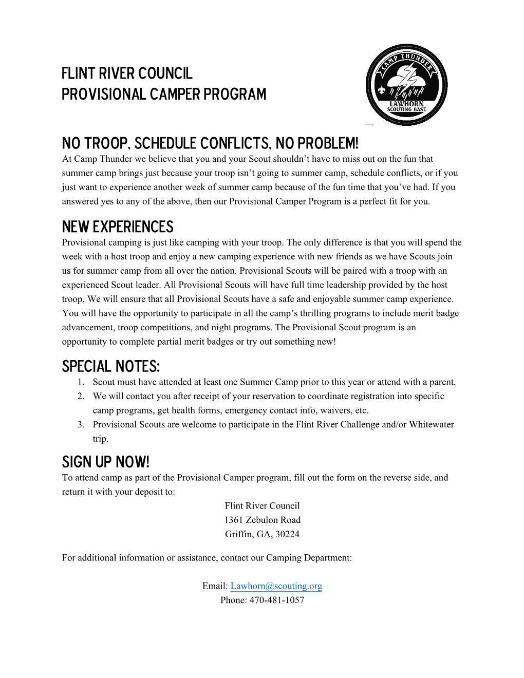 Provisional Camper Form