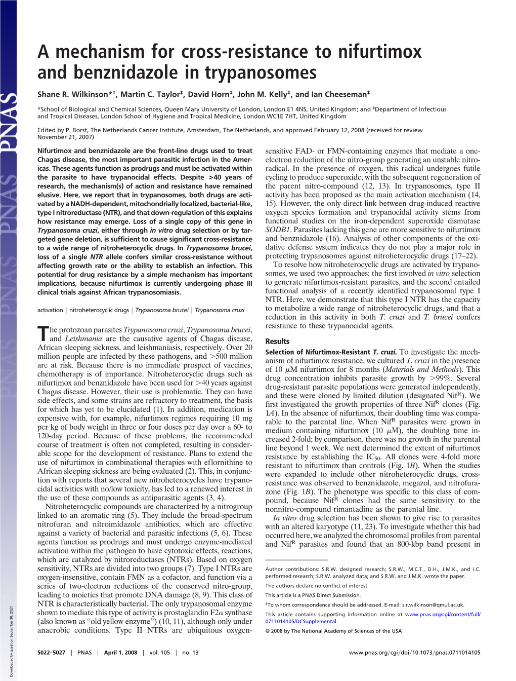 A Mechanism for Cross-Resistance to Nifurtimox and Benznidazole in Trypanosomes