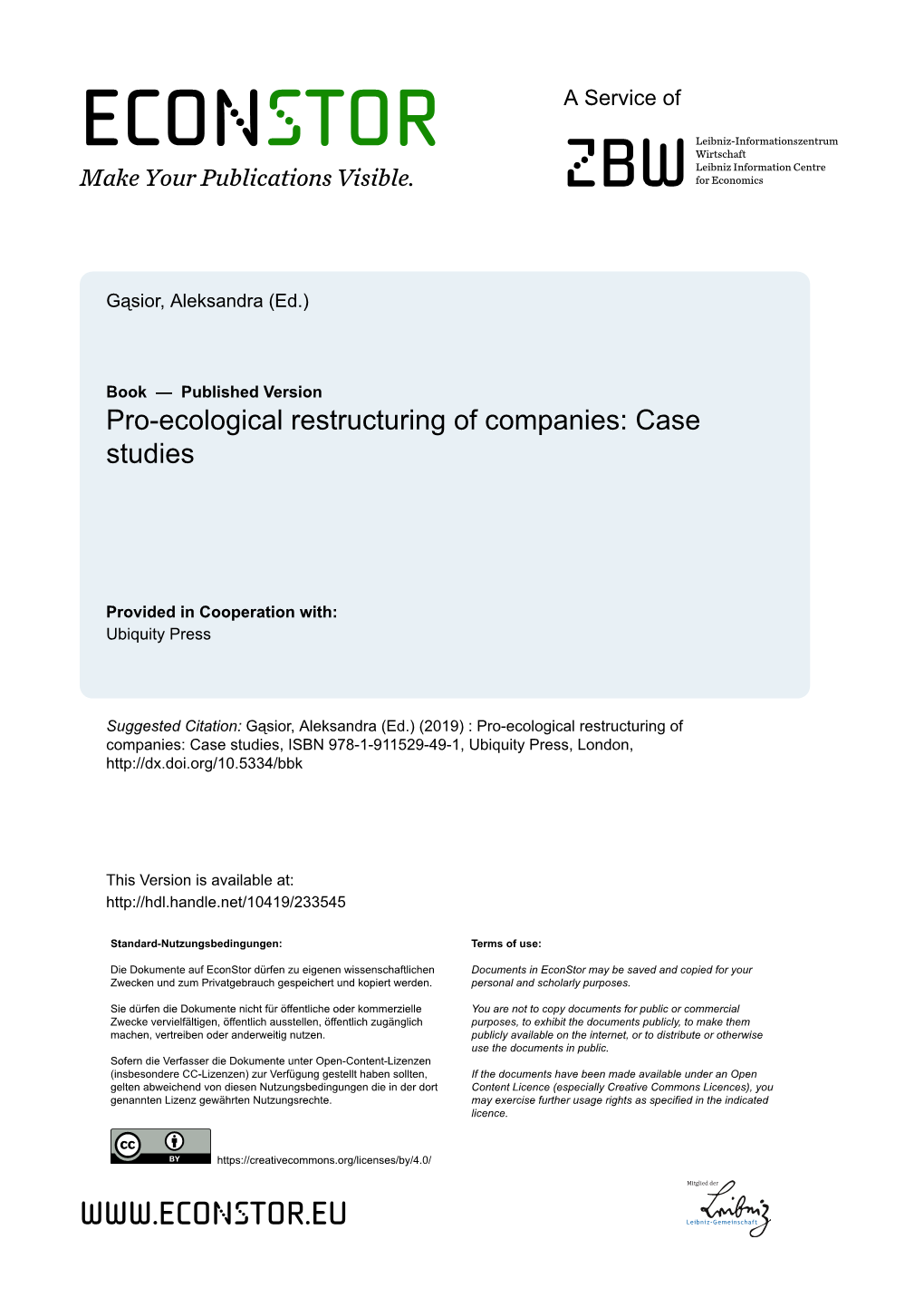Pro-Ecological Restructuring of Companies: Case Studies