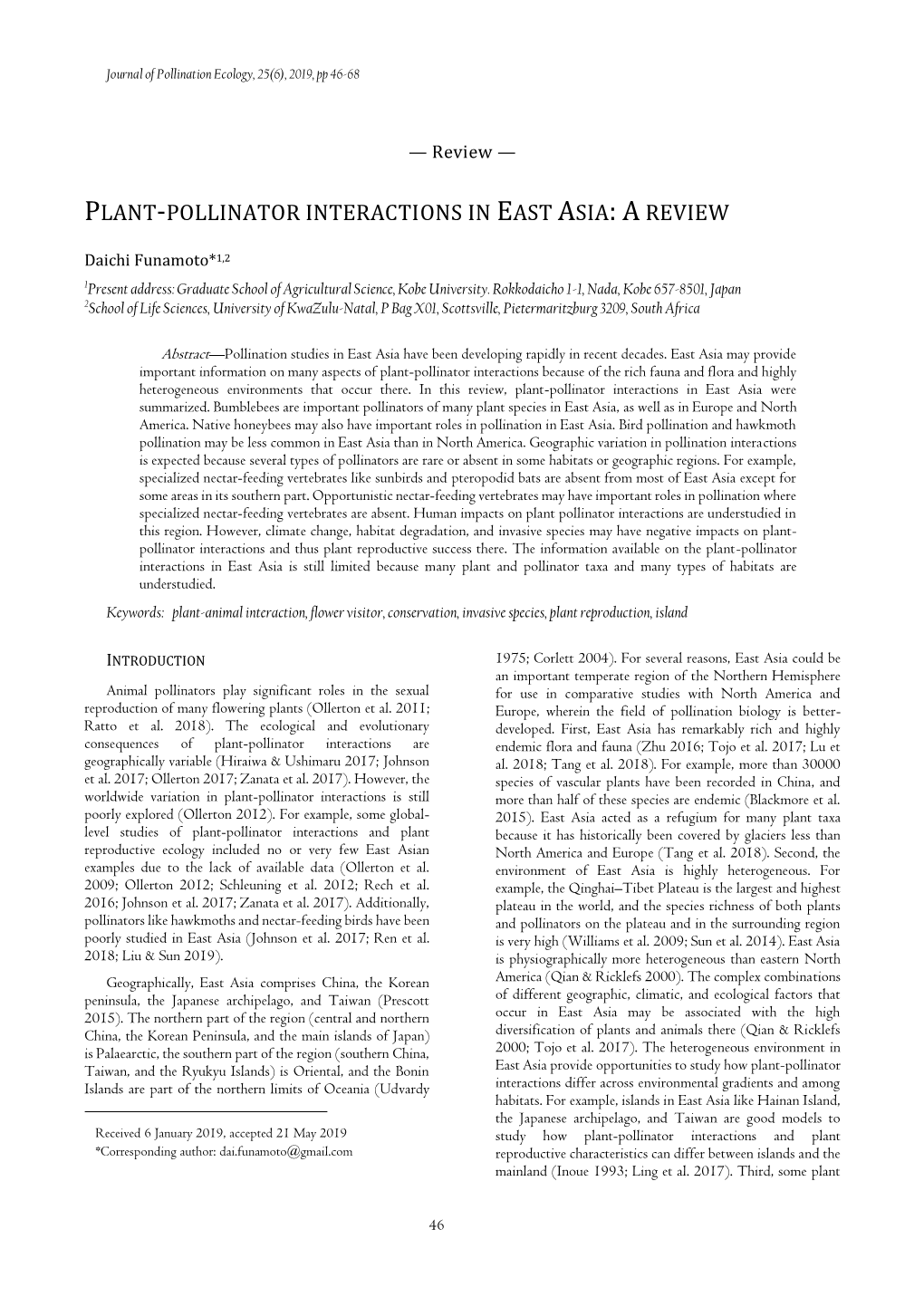 Plant-Pollinator Interactions in East Asia: a Review