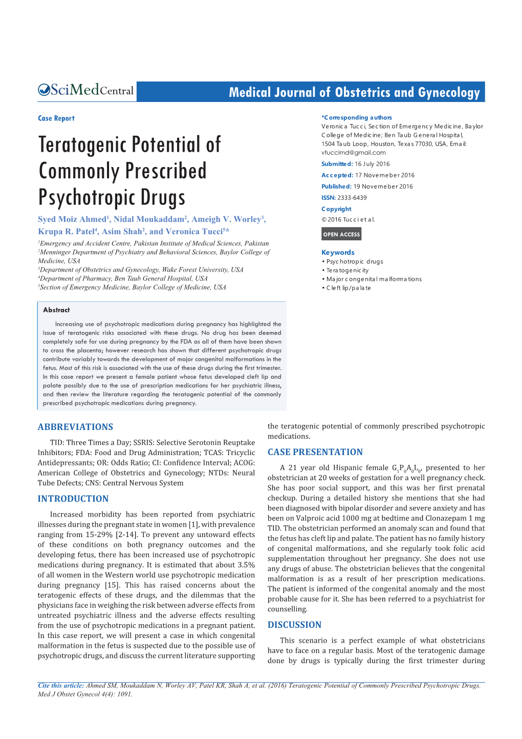 Teratogenic Potential of Commonly Prescribed Psychotropic Drugs