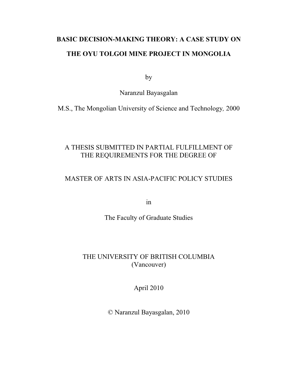 A Case Study on the Oyu Tolgoi Mine