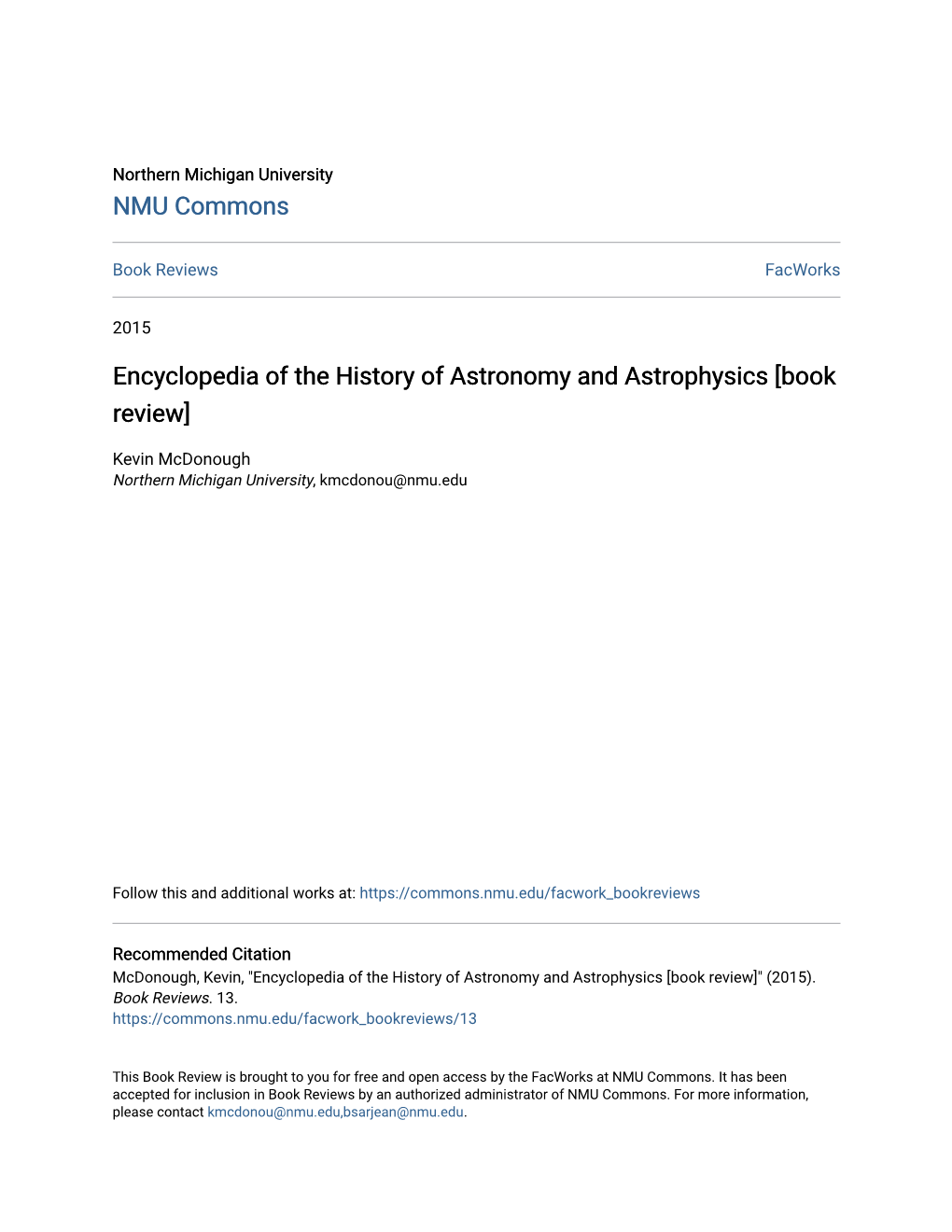 Encyclopedia of the History of Astronomy and Astrophysics [Book Review]