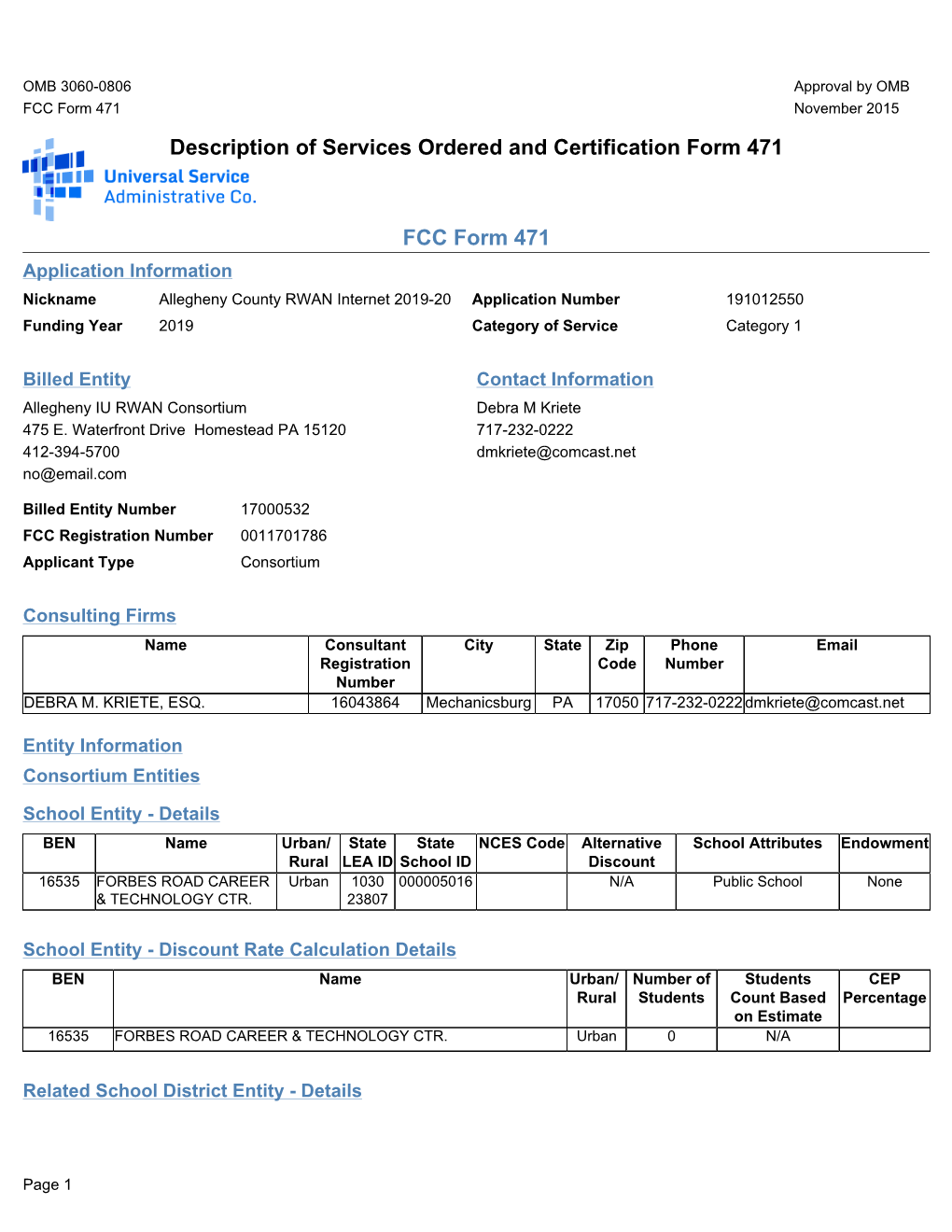 191012550 Funding Year 2019 Category of Service Category 1