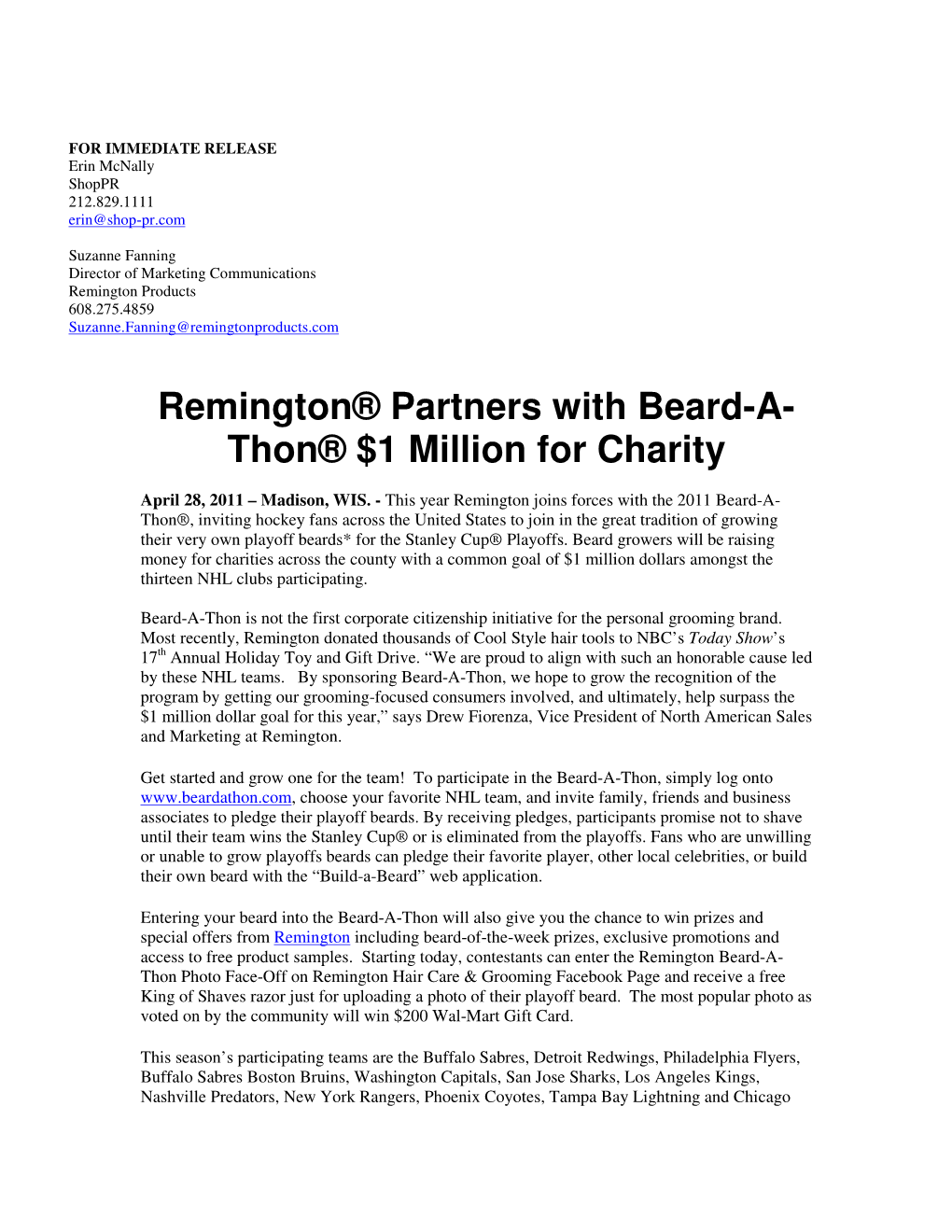 Remington® Partners with Beard-A- Thon® $1 Million for Charity