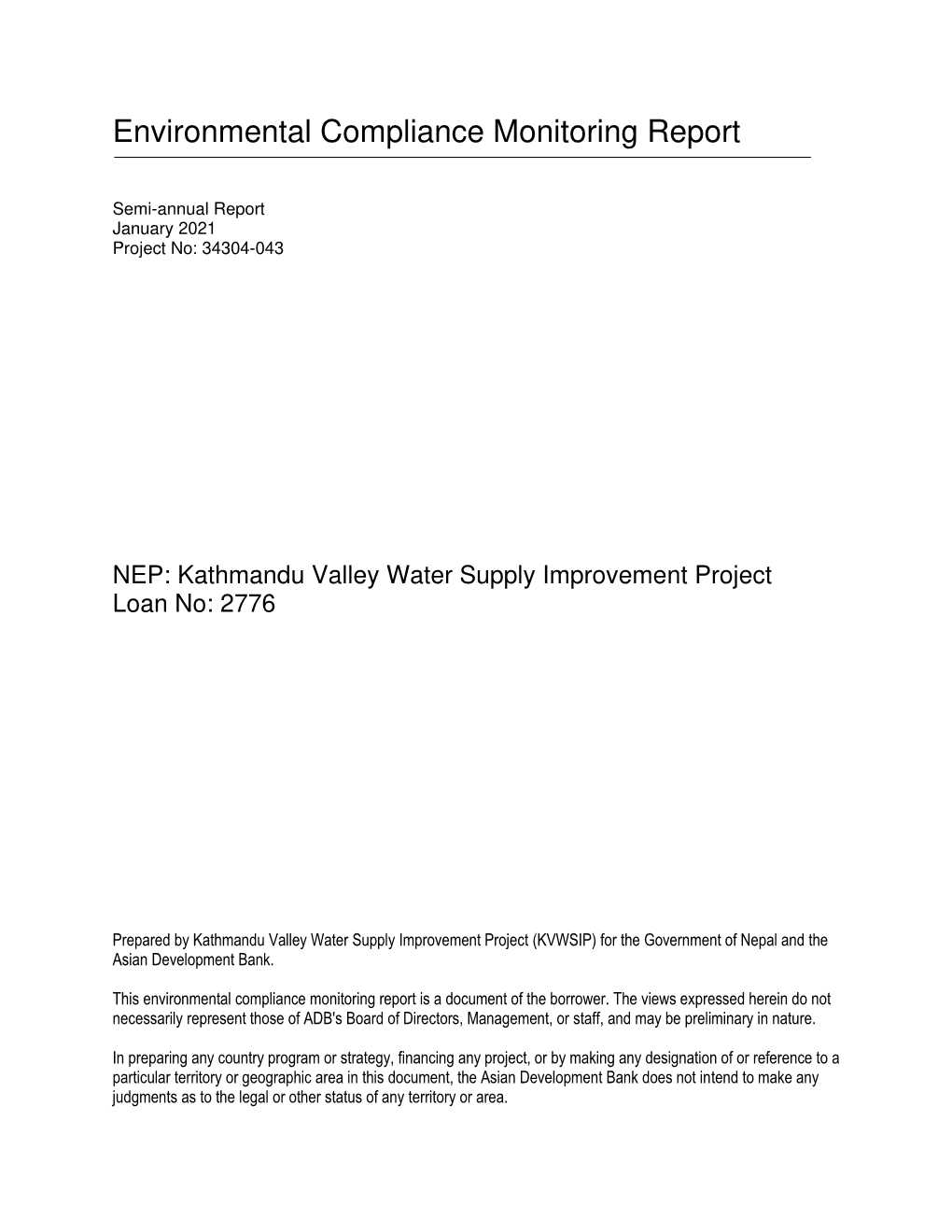 Kathmandu Valley Water Supply Improvement Project Loan No: 2776