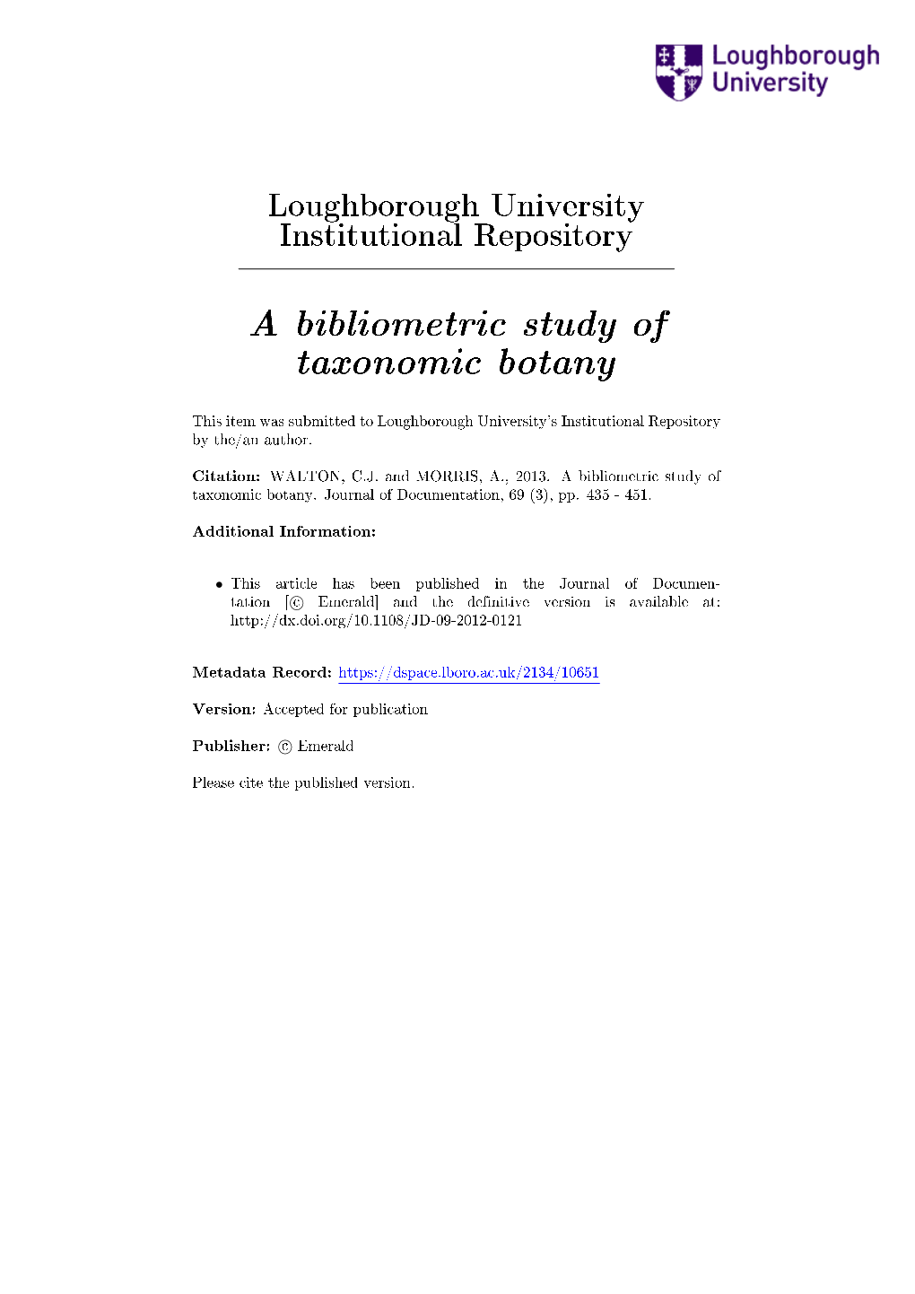 A Bibliometric Study of Taxonomic Botany