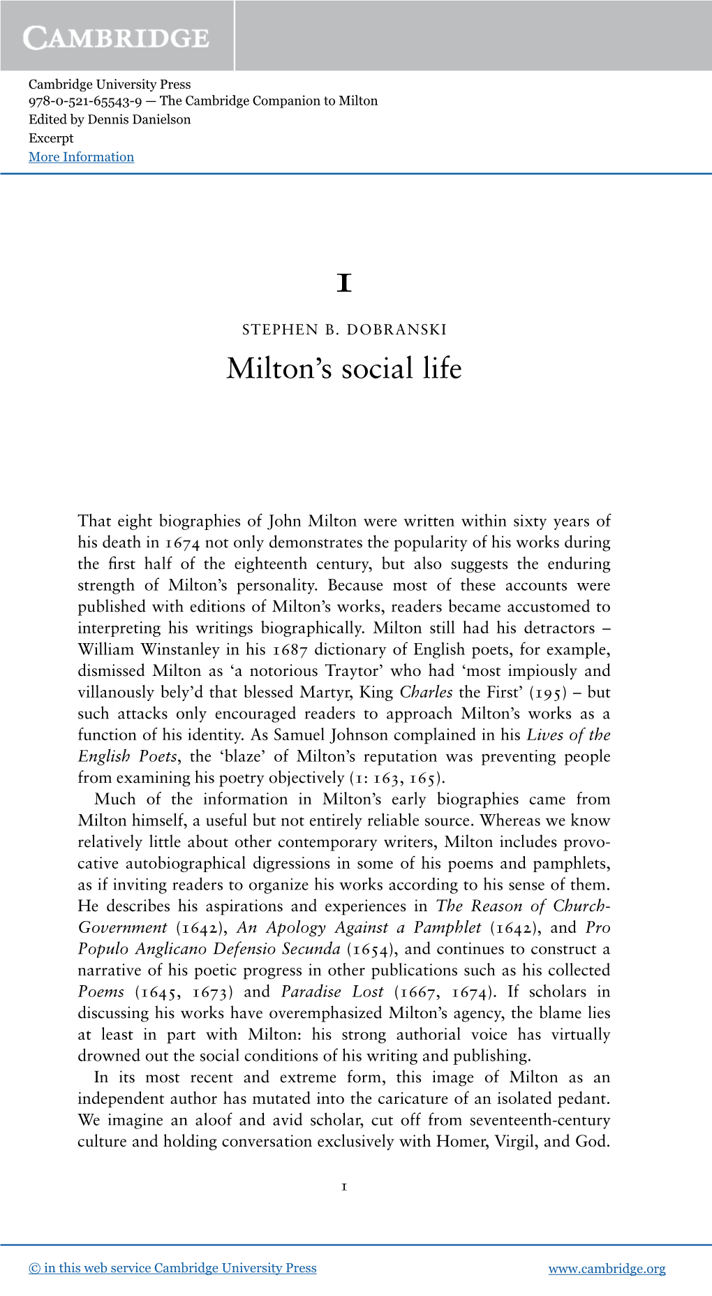 Milton's Social Life