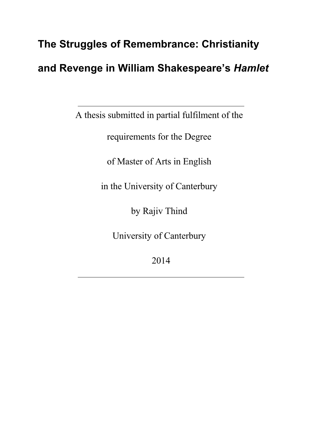 Christianity and Revenge in William Shakespeare's Hamlet