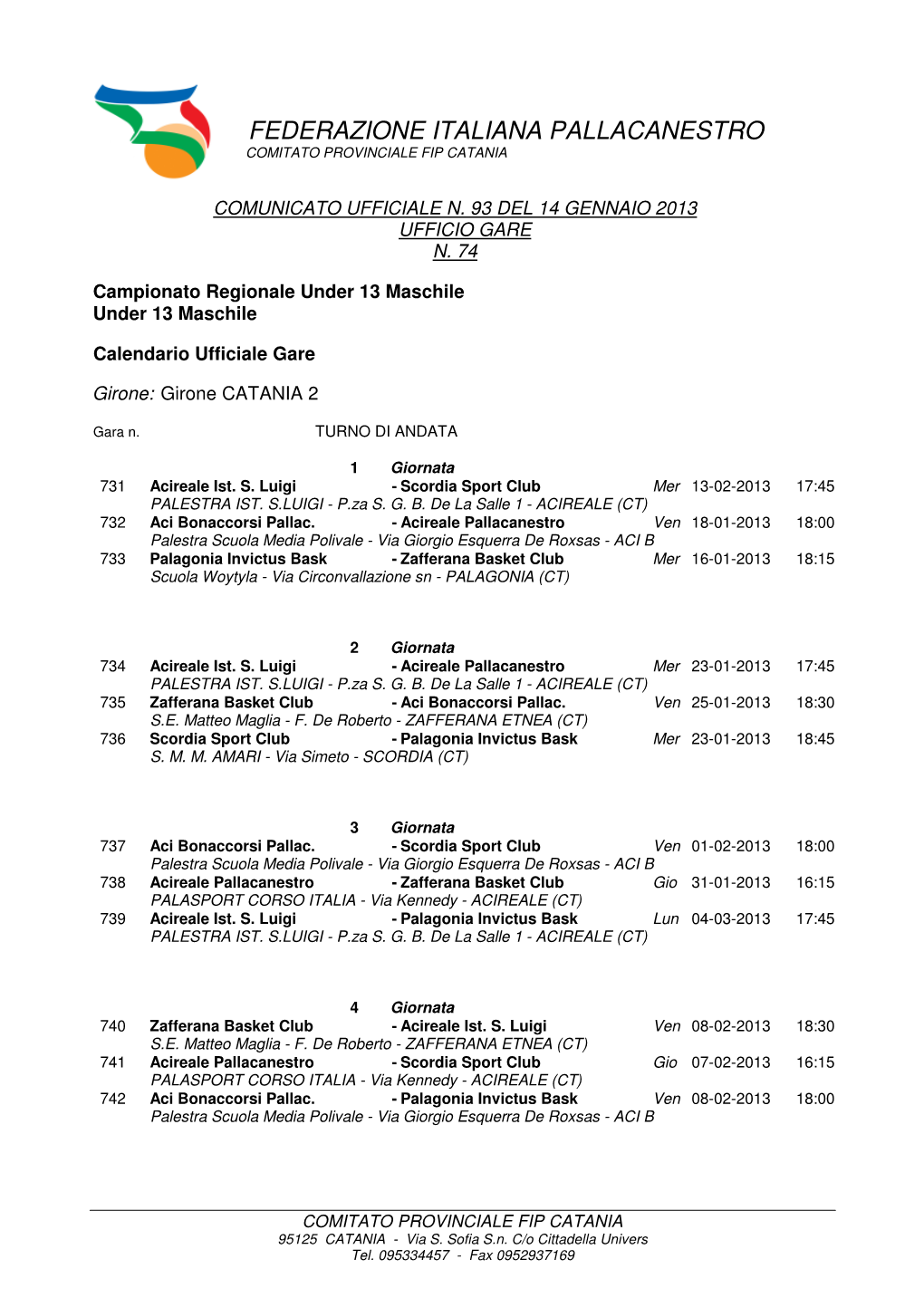 Federazione Italiana Pallacanestro Comitato Provinciale Fip Catania