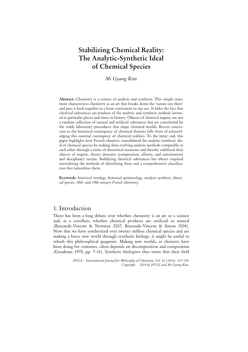 The Analytic-Synthetic Ideal of Chemical Species