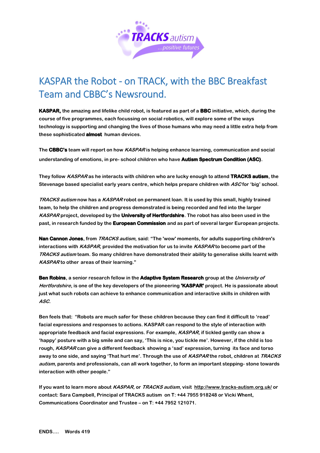 KASPAR the Robot - on TRACK, with the BBC Breakfast Team and CBBC’S Newsround