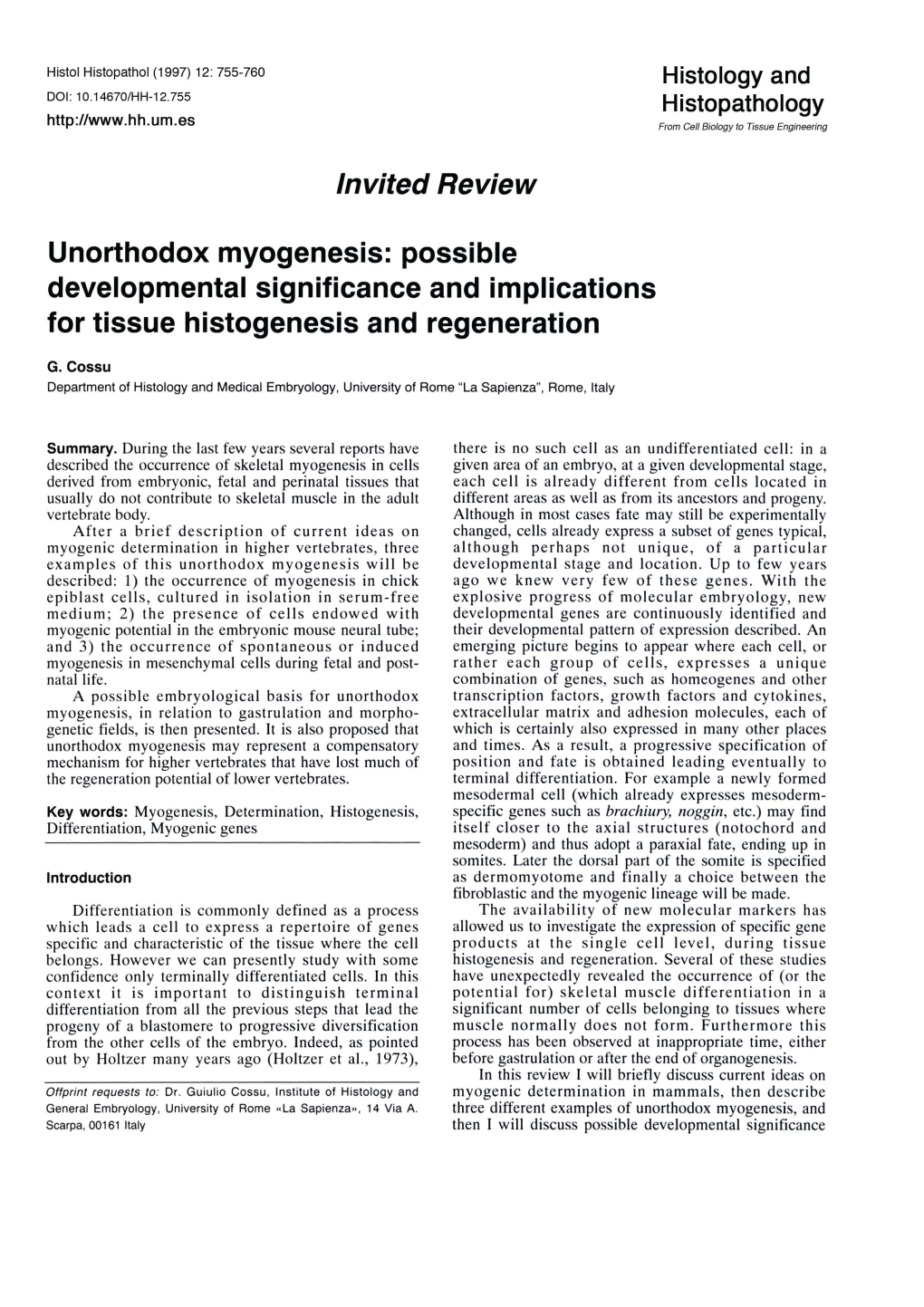 Invited Review Unorthodox Myogenesis