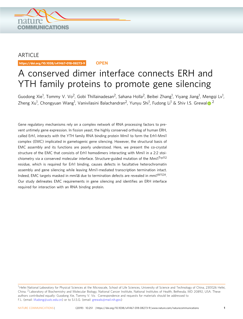 A Conserved Dimer Interface Connects ERH and YTH Family Proteins to Promote Gene Silencing