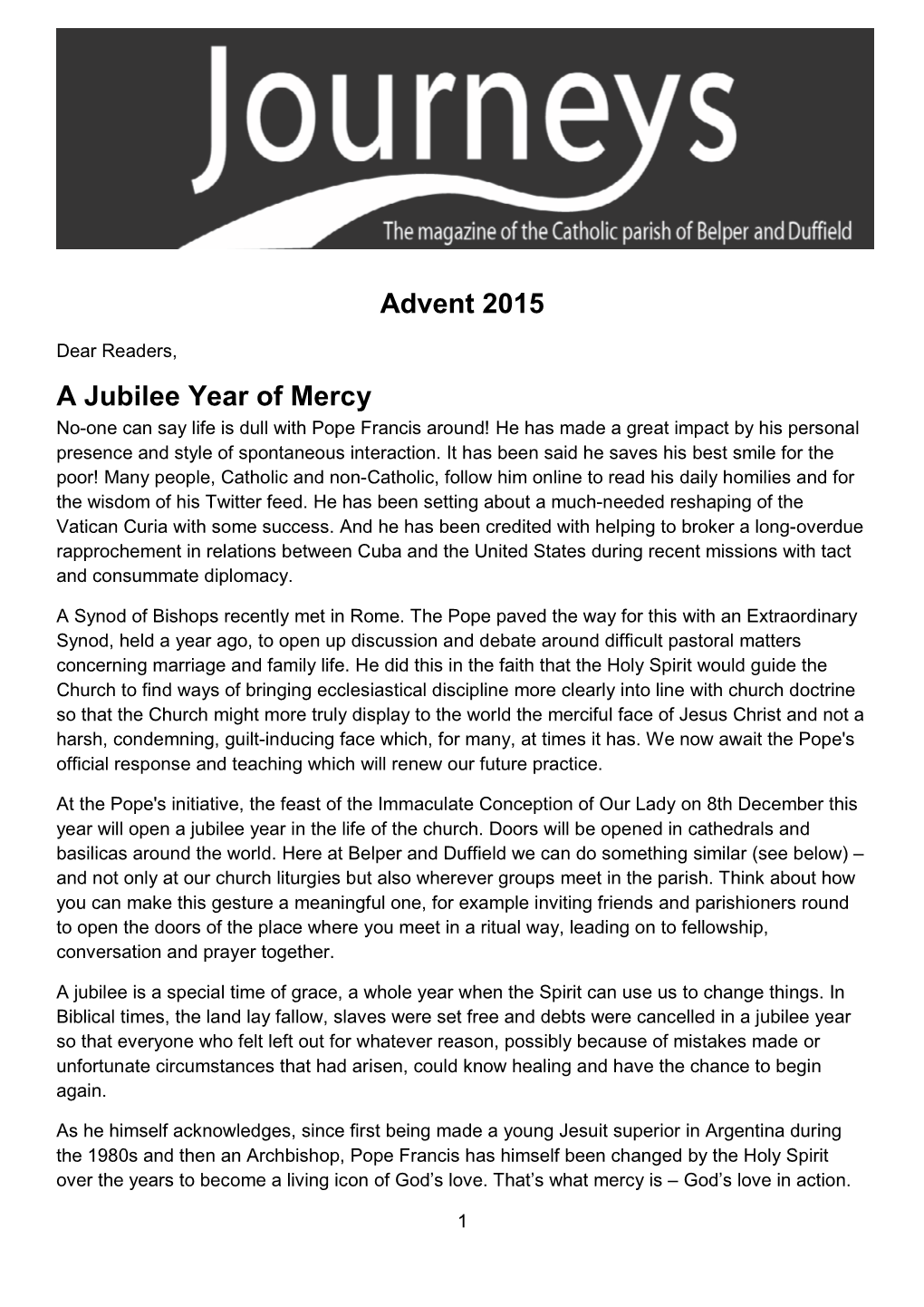 Advent 2015 a Jubilee Year of Mercy