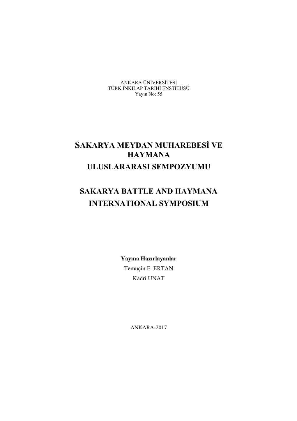 Sakarya Meydan Muharebesi Ve Haymana Uluslararasi Sempozyumu
