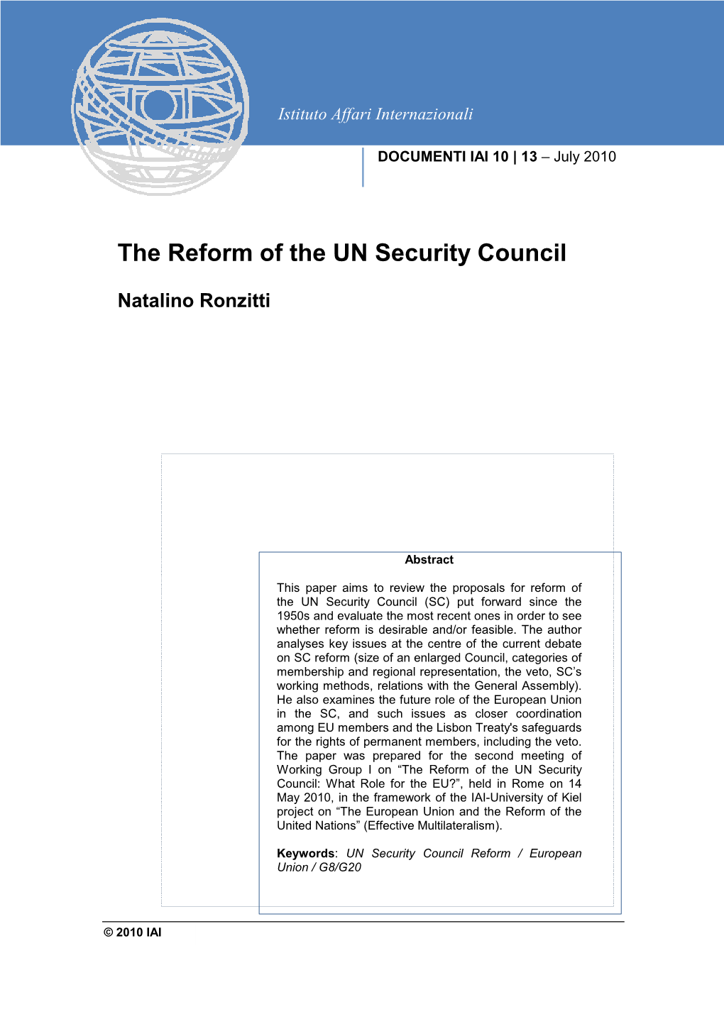 The Reform of the UN Security Council