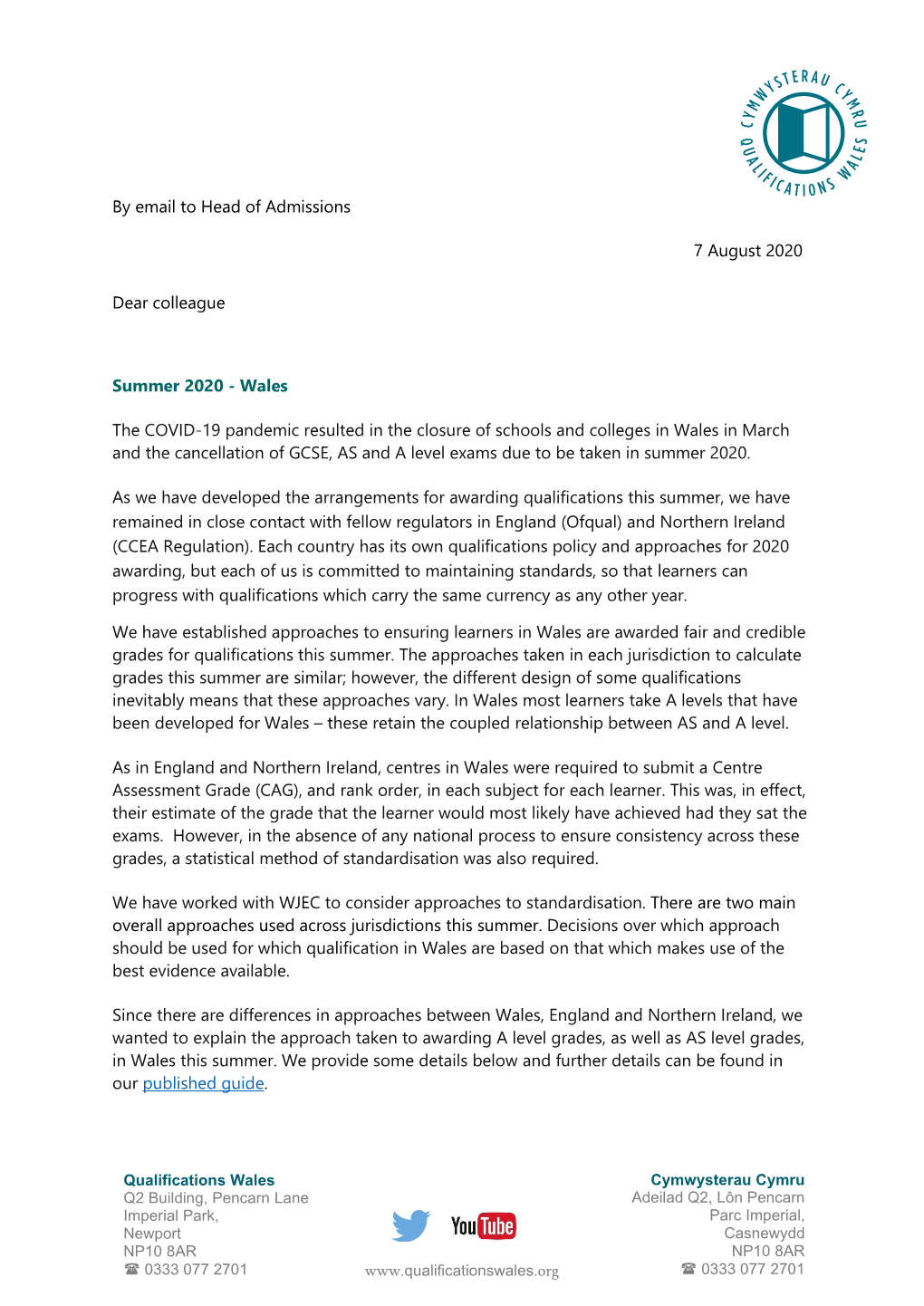 Our Letter to HE Heads of Admissions, Explaining