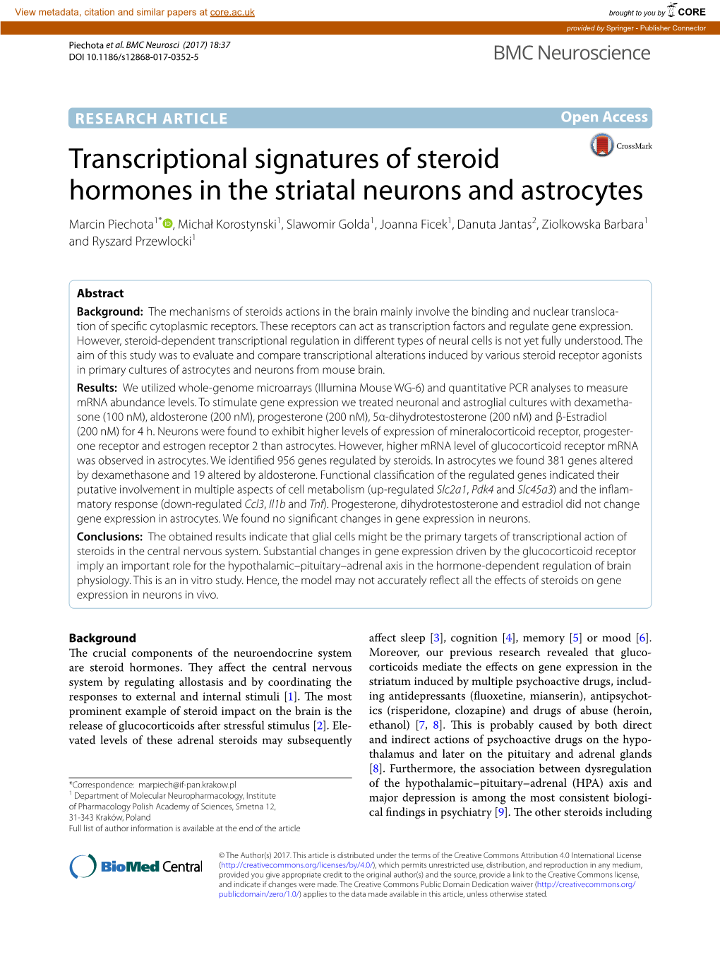 Transcriptional Signatures of Steroid Hormones in the Striatal Neurons