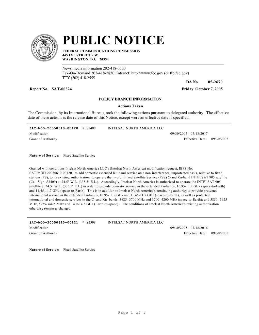 PUBLIC NOTICE FEDERAL COMMUNICATIONS COMMISSION 445 12Th STREET S.W