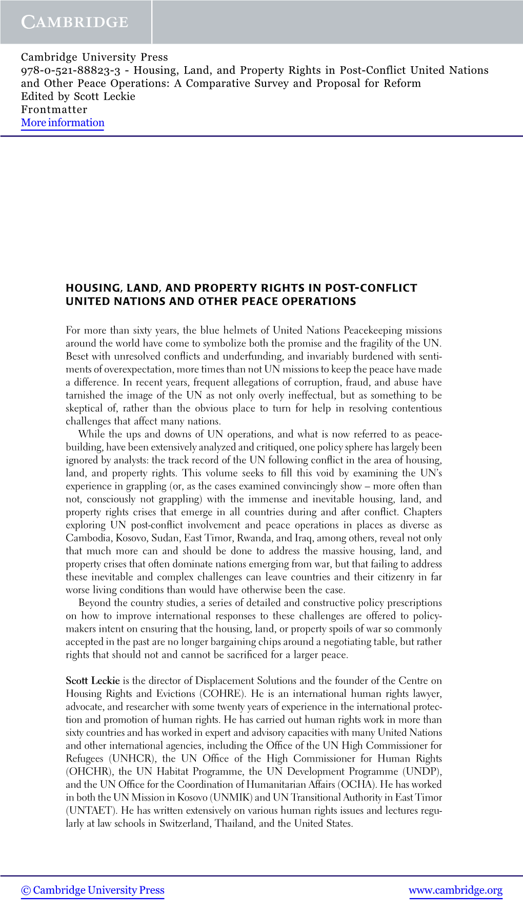 Housing, Land, and Property Rights in Post-Conflict