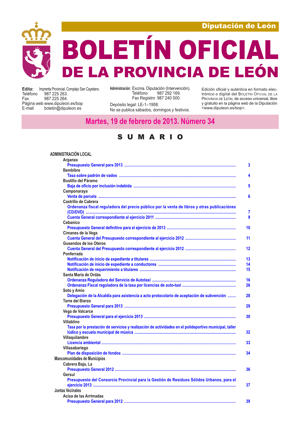 Boletín Oficial De La Provincia De León