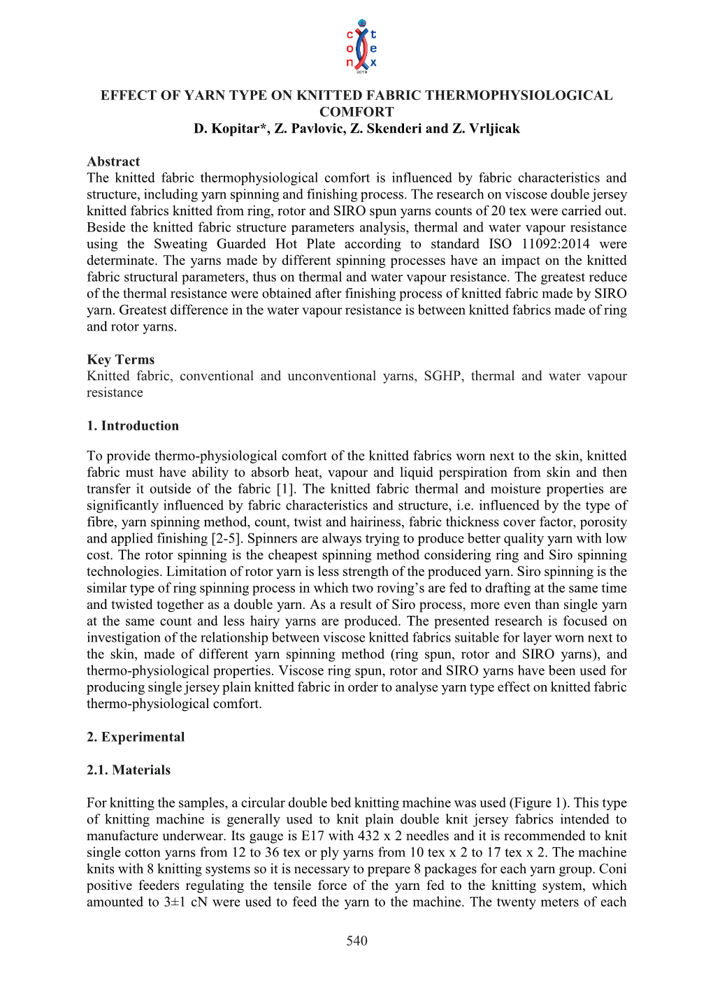 540 Effect of Yarn Type on Knitted Fabric