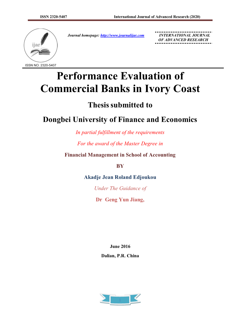 Performance Evaluation of Commercial Banks in Ivory Coast