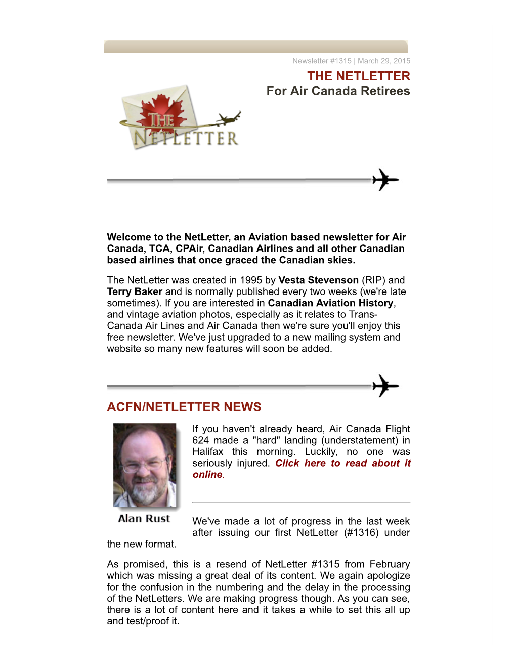 THE NETLETTER for Air Canada Retirees ACFN/NETLETTER NEWS