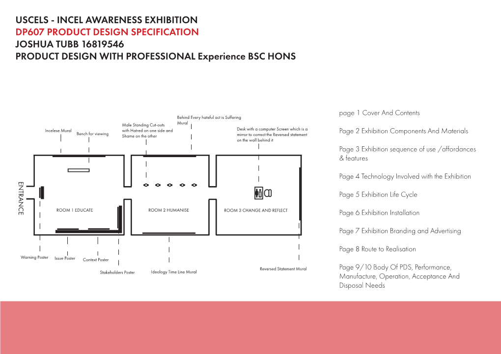 USCELS - INCEL AWARENESS EXHIBITION DP607 PRODUCT DESIGN SPECIFICATION JOSHUA TUBB 16819546 PRODUCT DESIGN with PROFESSIONAL Experience BSC HONS