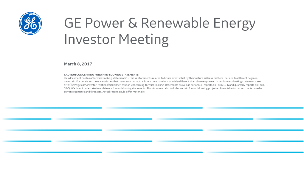 GE Power & Renewable Energy Investor Meeting