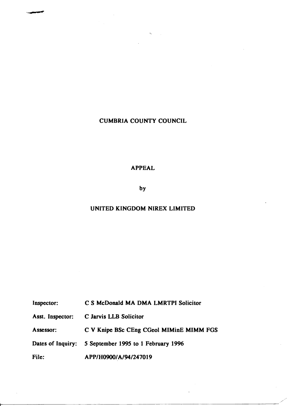 CUMBRIA COUNTY COUNCIL APPEAL by UNITED KINGDOM
