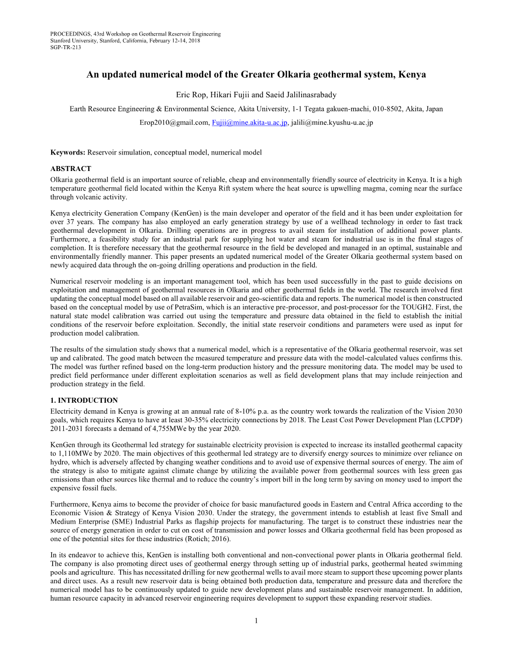 An Updated Numerical Model of the Greater Olkaria Geothermal System, Kenya