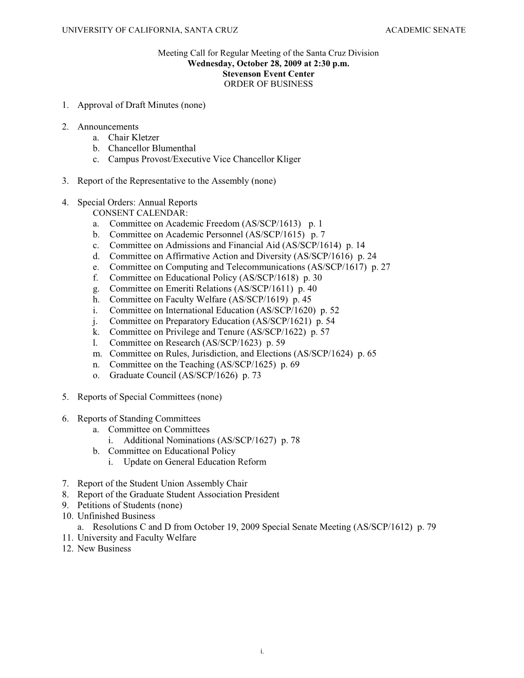 A Single PDF Version of the Agenda Call