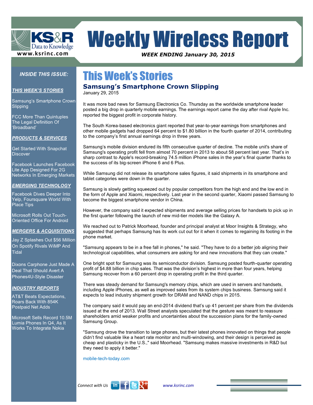 Weekly Wireless Report WEEK ENDING January 30, 2015