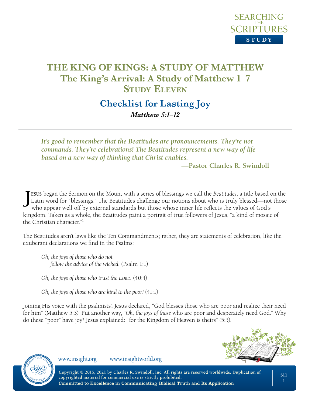 A Study of Matthew 1–7 Checklist for Lasting