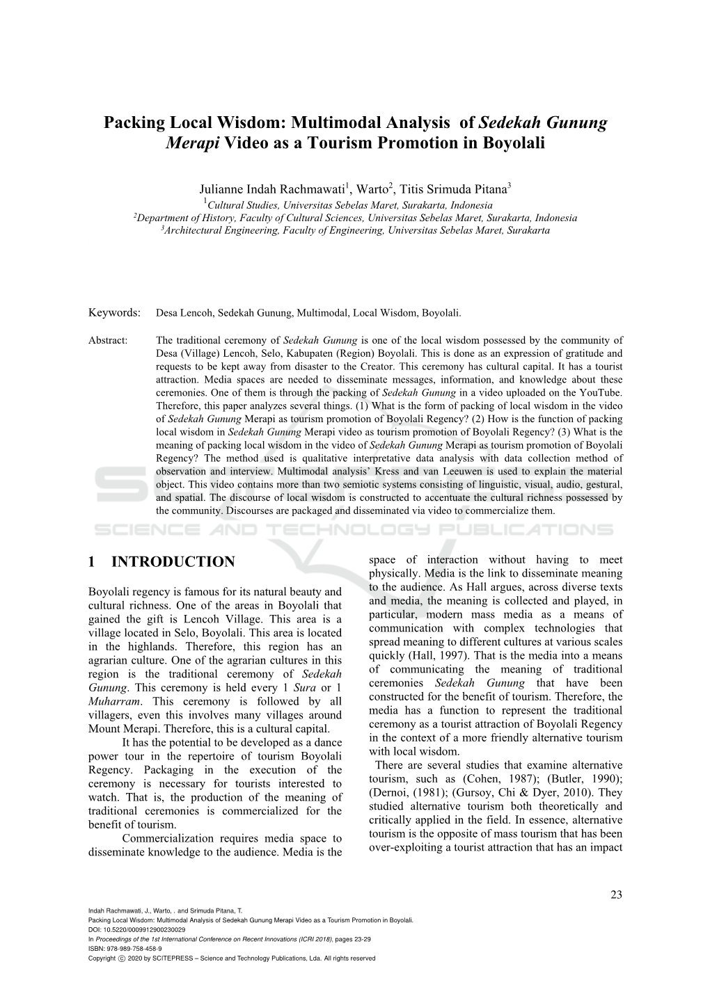 Multimodal Analysis of Sedekah Gunung Merapi Video As a Tourism Promotion in Boyolali